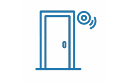 Icon representing a door widening hinge to increase doorway clearance.