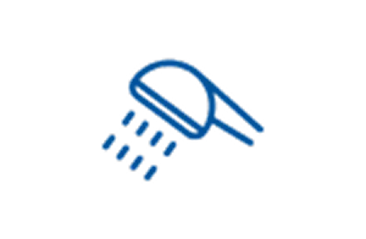 Shower head installation icon with water spray.