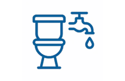 Leaking toilet icon with dripping water from faucet.