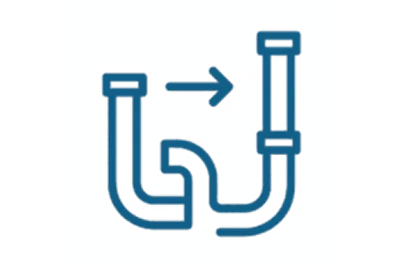 Plumbing drain relocation icon showing pipes being moved.