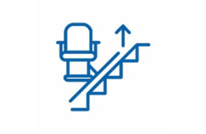 Icon representing a stairlift installed along a staircase for accessibility.